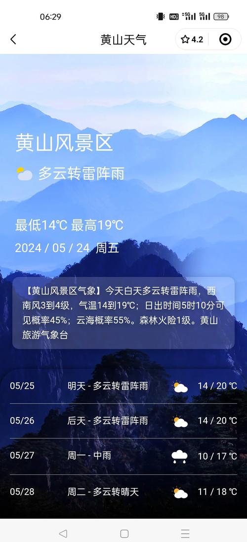 黄山风景区2016年9月2日一4日的天气预报