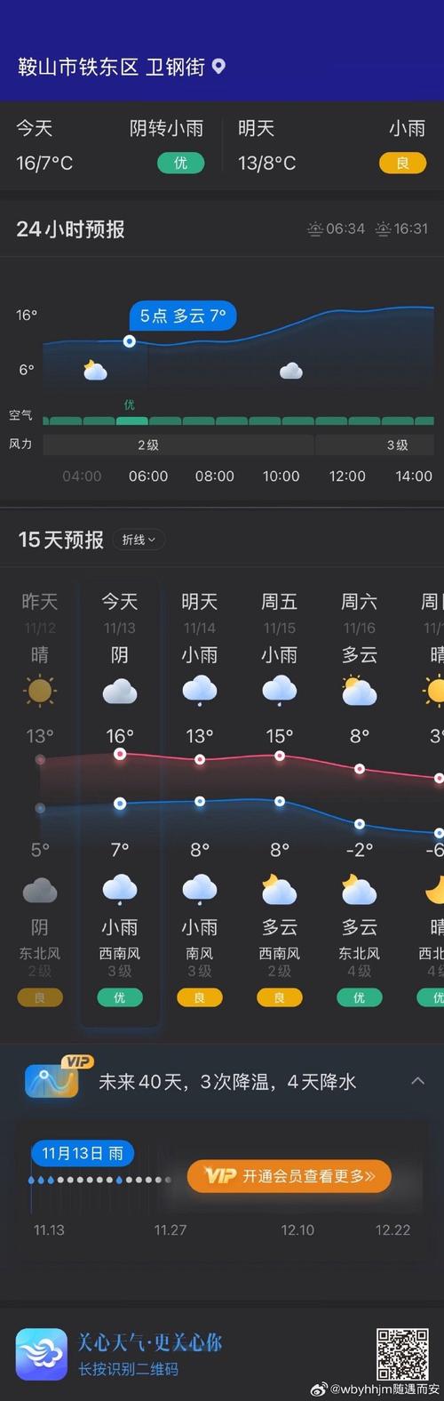 辽宁鞍山天气预报
