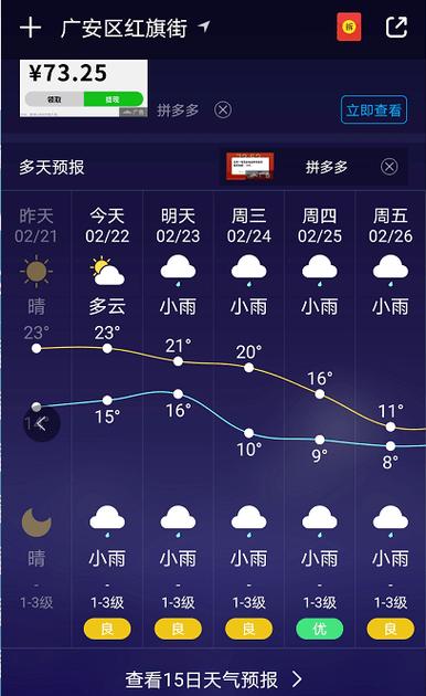 四川广安一周天气预报